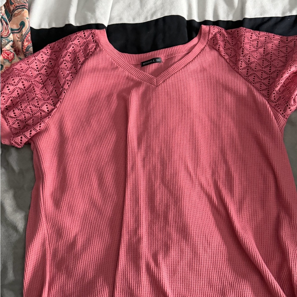 Pink Lace Sleeve Women's Top